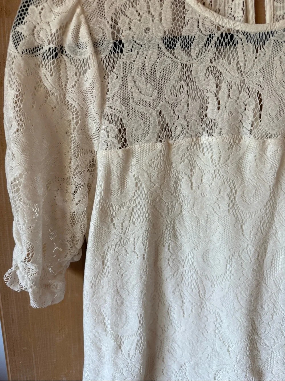 Anthropologie White Lace Puff Sleeve Top